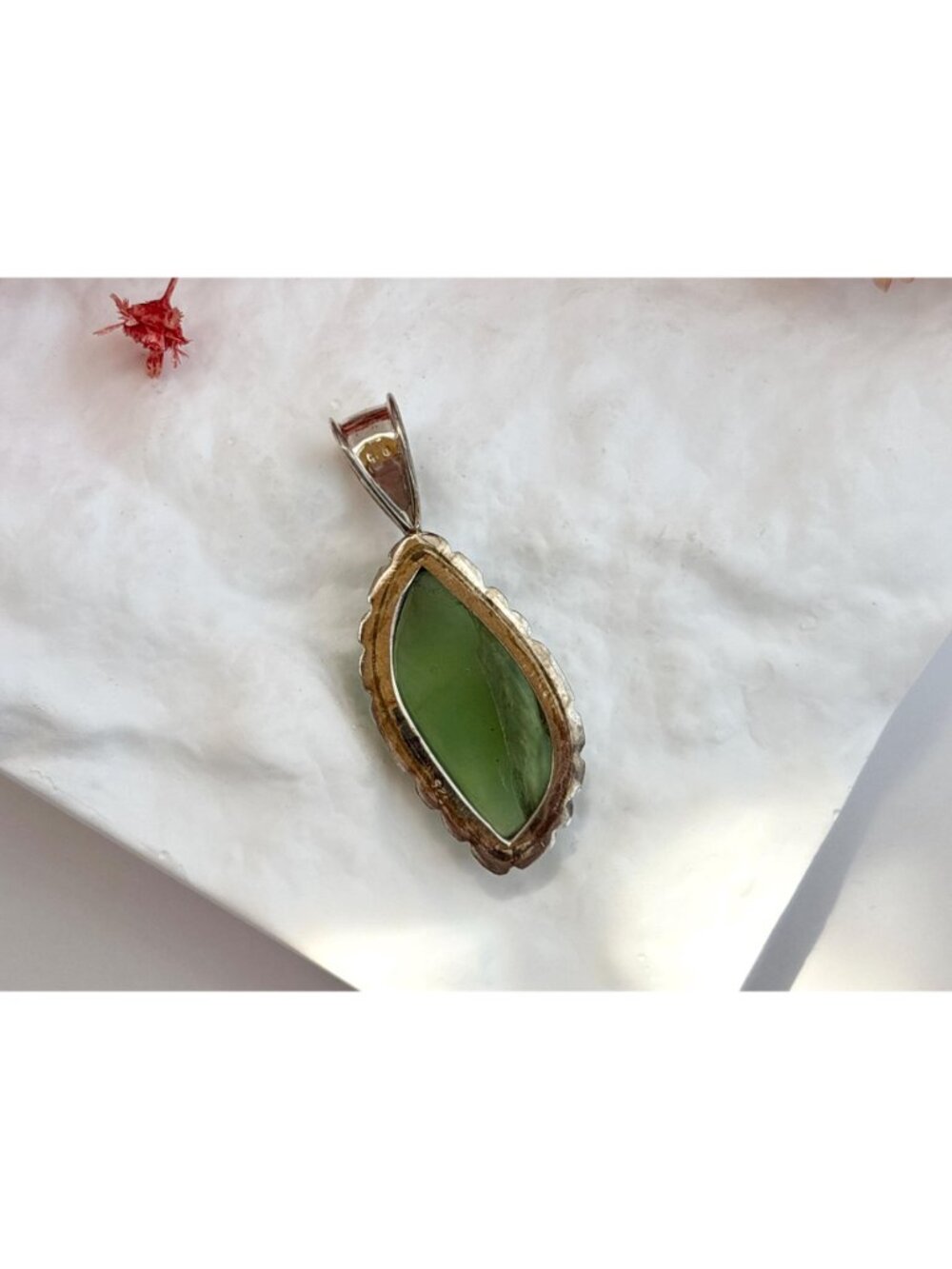 Natural Green Nephrite Gemstone Jumbo Sterling Silver Vintage 925 Pendant - Picture 2 of 11